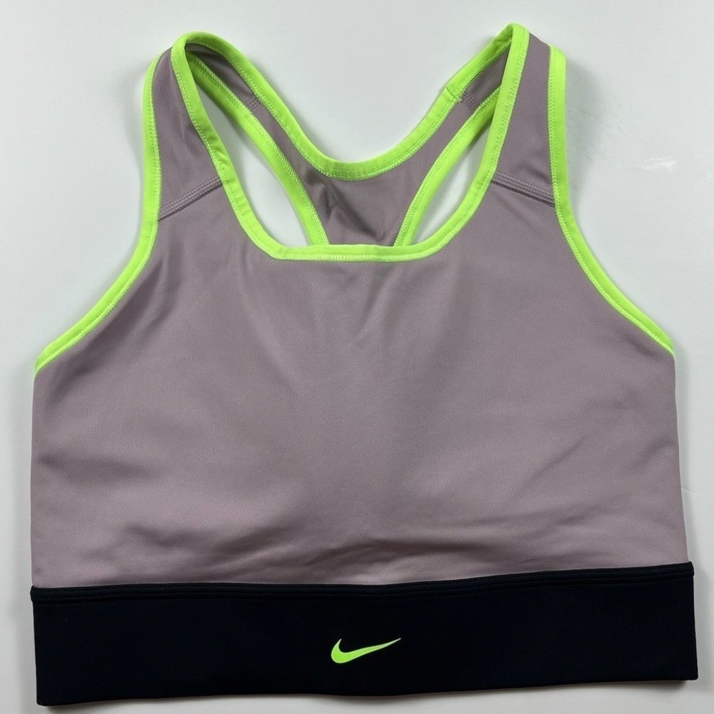 Nike Womens Dri-FIT Swoosh Sports Bra Mauve Black Neon Lime CZ4496-501 XL